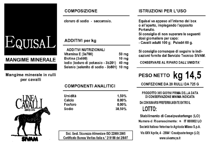 Rullo Sale Minerale Equisal per Cavalli – Integratore Naturale Salino da 725 gr - immagine 2
