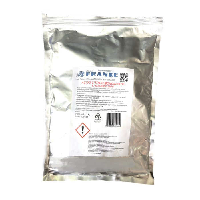 Acido Citrico Monoidrato E330 1kg – Acidificante Naturale per Vino, Mosti e Bevande - immagine 1