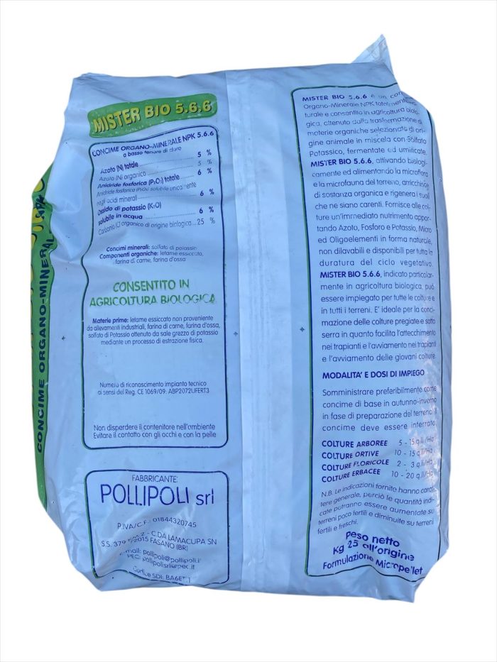 MISTER BIO 5.6.6 Da 25 kg Concime Organo Minerale NPK Biologico – Nutrimento completo per tutte le colture - immagine 2