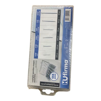 Assortimento Coppiglie Spaccate a Gambo Zoppo HU-FIRMA 67372 – Set da 555 Pezzi in Acciaio Zincato con Valigetta