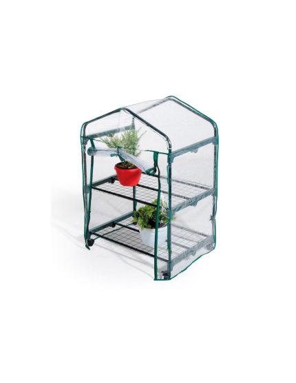 Serra a Casetta VIGOR con 2 Ripiani 69x49x98h – Struttura in Acciaio Verniciato con Copertura PVC 0,8 mm e Ruote | Ideale per Orto e Balcone
