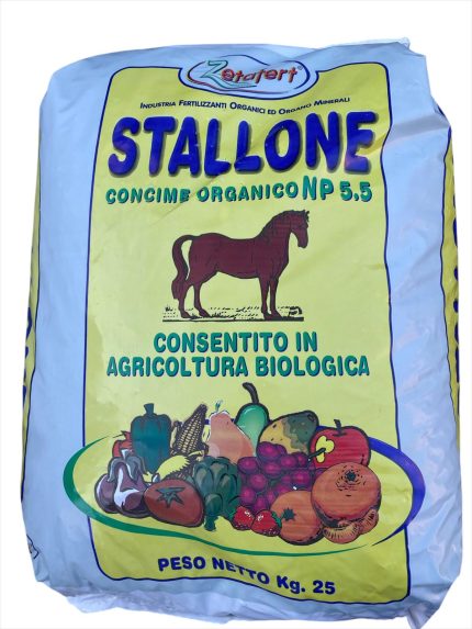 STALLONE NP 5.5 Da 25 Kg. Concime Organico Biologico – Azoto e Fosforo naturali per terreni fertili e colture vigorose