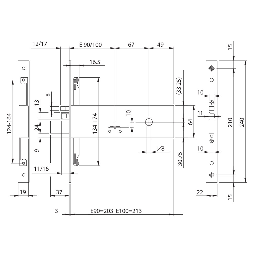 Serratura Elettrica da Infilare Doppia Mappa Art. 963 E90 – Triplice Chiusura 12V con Frontale Inox
