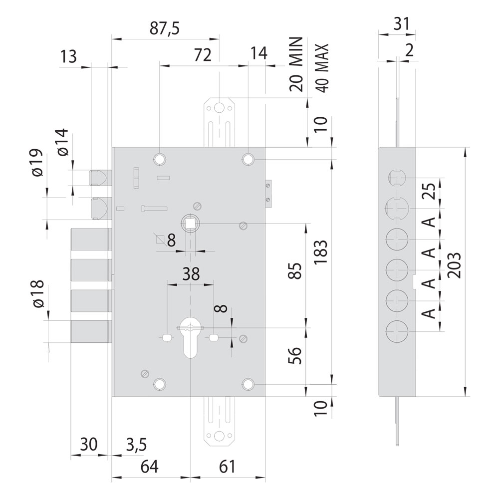 Serratura Elettrica Triplice da Applicare per Porte Blindate Art. 15515 e 64 – 12V con Cilindro Europeo