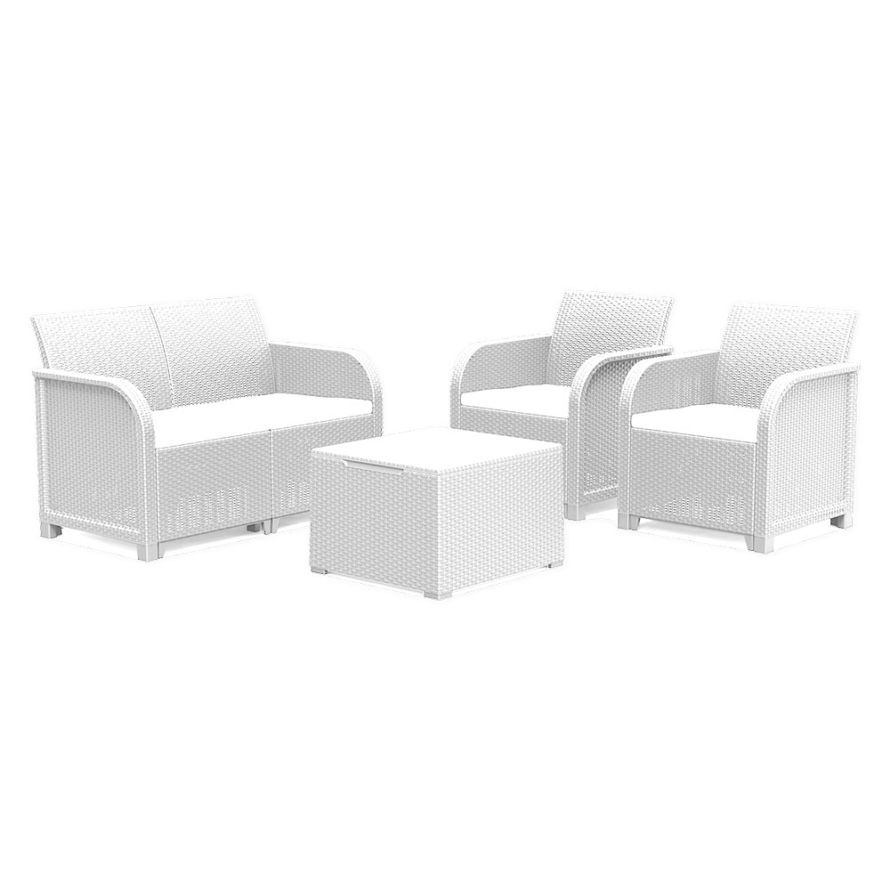 SET DA GIARDINO POLIPROPILENE “ROSALIE LOUNGE” BIANCO – Stile lounge, eleganza luminosa per esterni