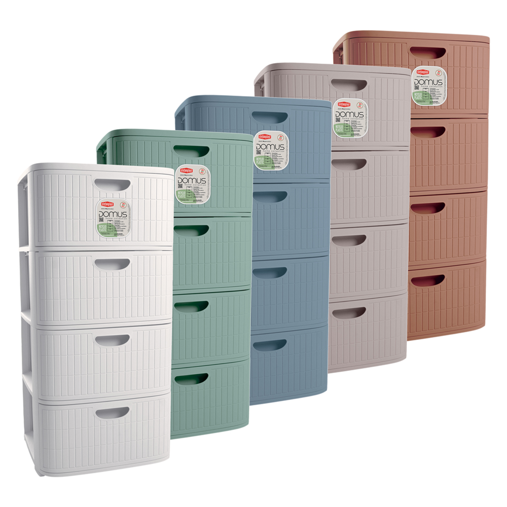 Cassettiera Domus a 4 Cassetti in Plastica Rigenerata – Mobiletto con Ruote per Casa e Ufficio