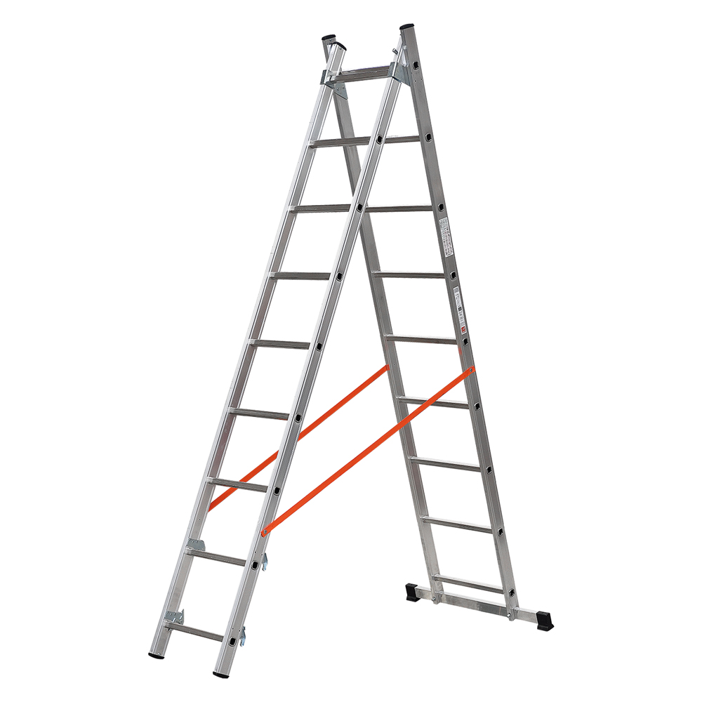 ED0468 SCALA A DUE ELEMENTI – Scala Professionale in Alluminio a Sfilo e Cavalletto con Stabilizzatore - immagine 1