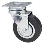 Ruota per Mobili Art.160 con Piastra Girevole – Gomma Nera e Supporto in Acciaio Rotante a Doppia Corona di Sfere
