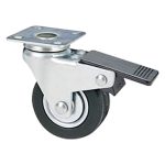 Ruota per Mobili Art.160BIS con Freno – Gomma Nera e Supporto in Acciaio Rotante con Piastra Girevole