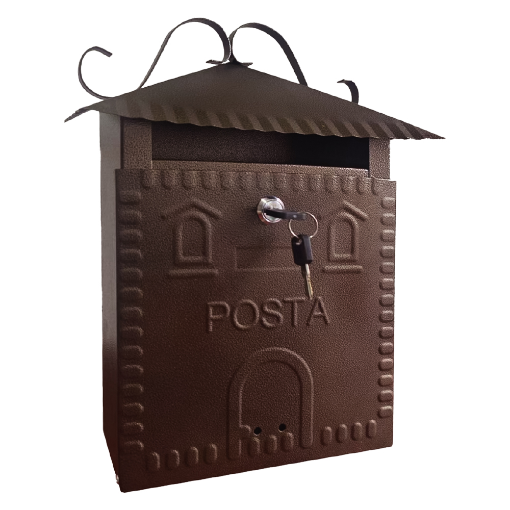 Cassetta postale Iris in lamiera zincata rame antico spazzolato – 36 × 9 × 32 cm