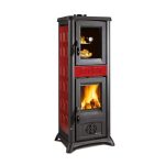 STUFA A LEGNA GEMMA FORNO – 7,2 kW, Maiolica Bordeaux, Ghisa, Forno Smaltato, 206 m³