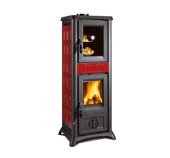 GEMMA STUFA A LEGNA GEMMA FORNO – 7,2 kW, Maiolica Bordeaux, Ghisa, Forno Smaltato, 206 m³ - immagine 1