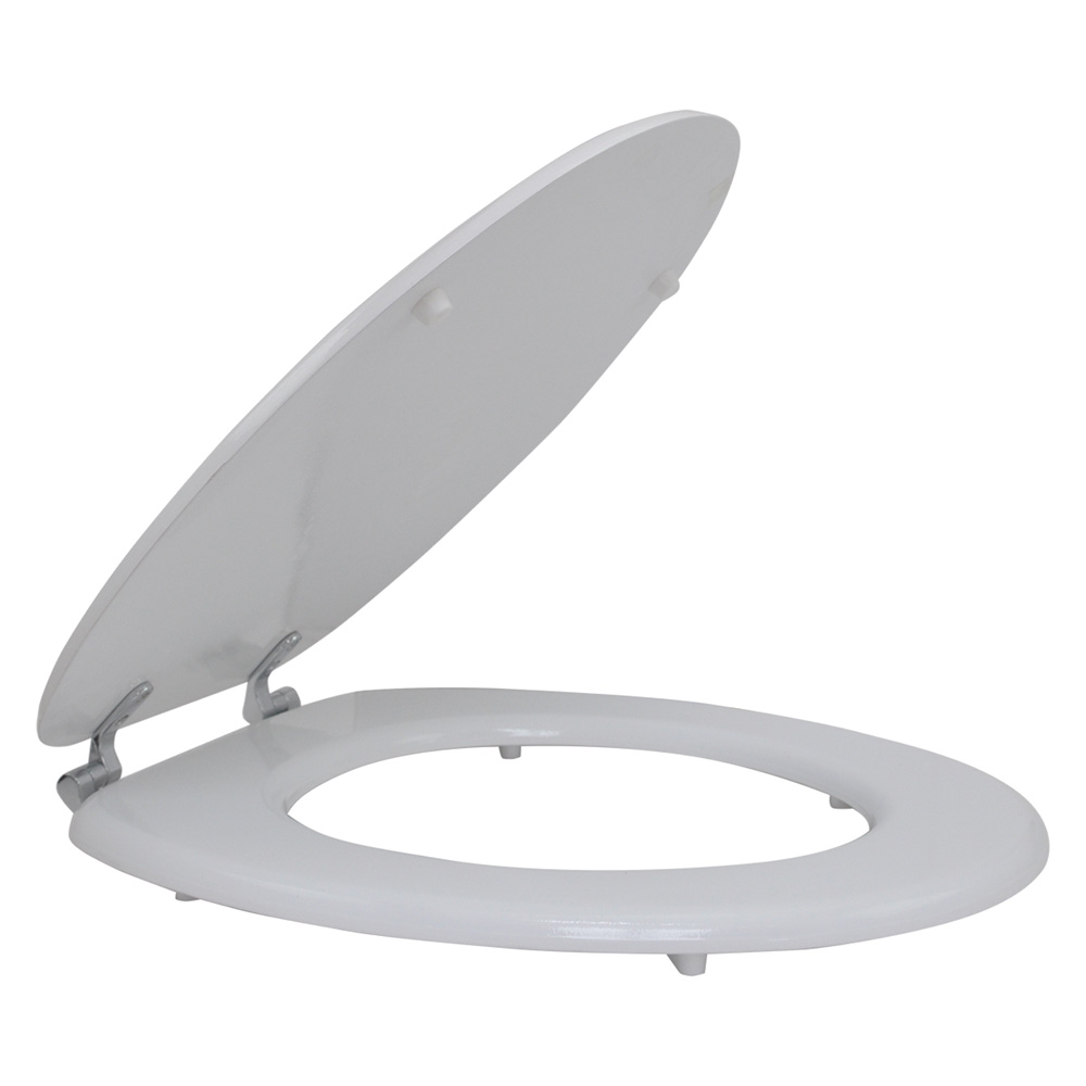 ID0315 Sedile WC Universale in Legno MDF Laccato Bianco con Cerniere Cromate – Resistente e Raffinato - immagine 1