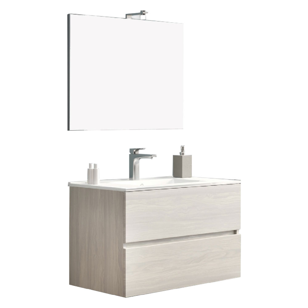 Mobile Bagno “EASY” Sospeso con Lavabo in Ceramica e Specchio LED – Design Moderno e Funzionale