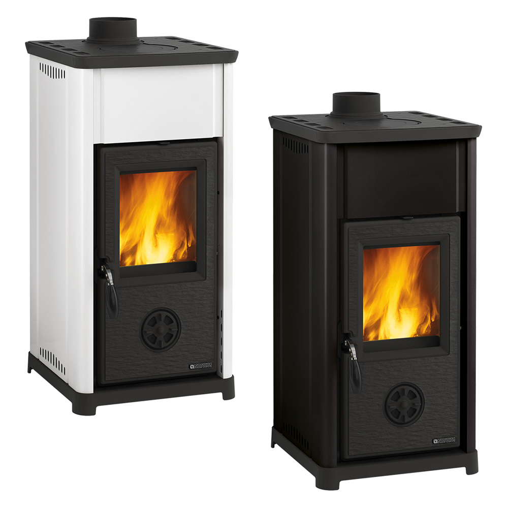 Stufa a Legna TEA 6,6 kW – Acciaio Porcellanato, Ghisa, Post Combustione, Classe A+, Bianco