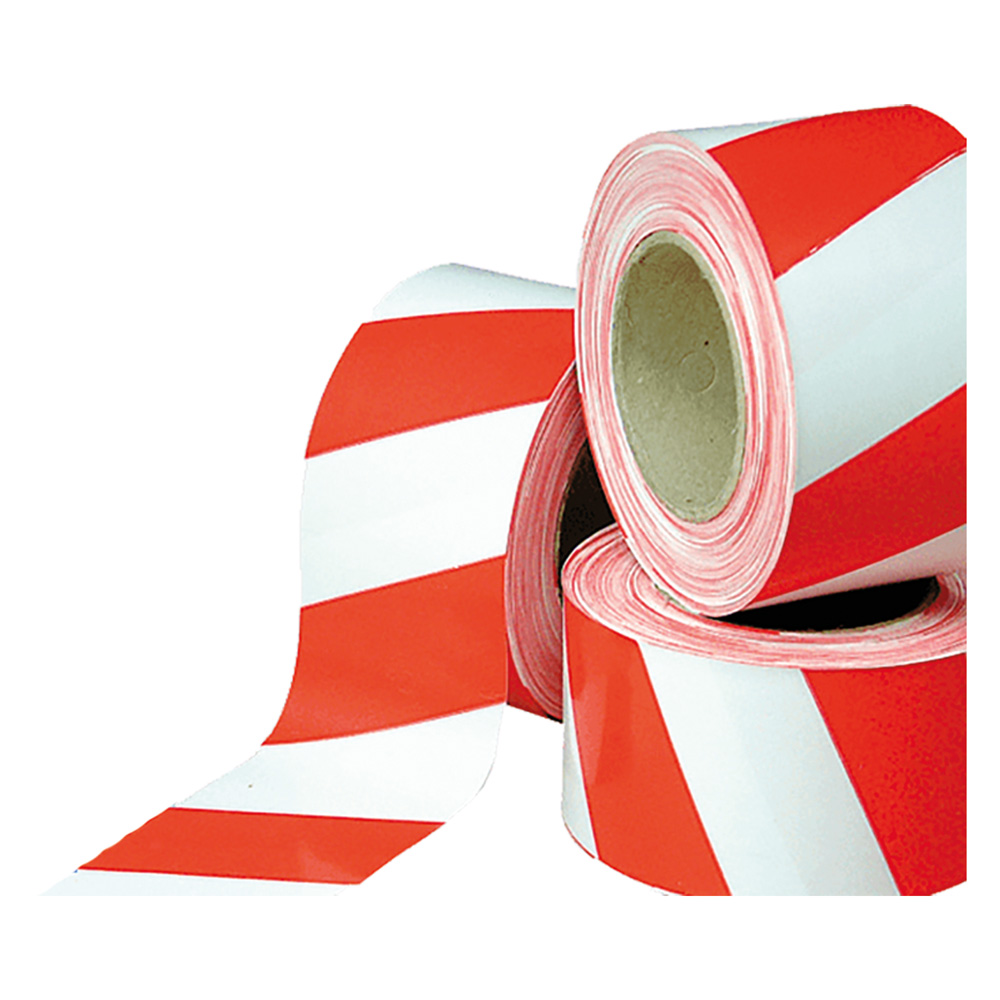 SA0028 NASTRO SEGNALETICO – LDPE 15 Micron, Bianco/Rosso, Alta Visibilità - immagine 1