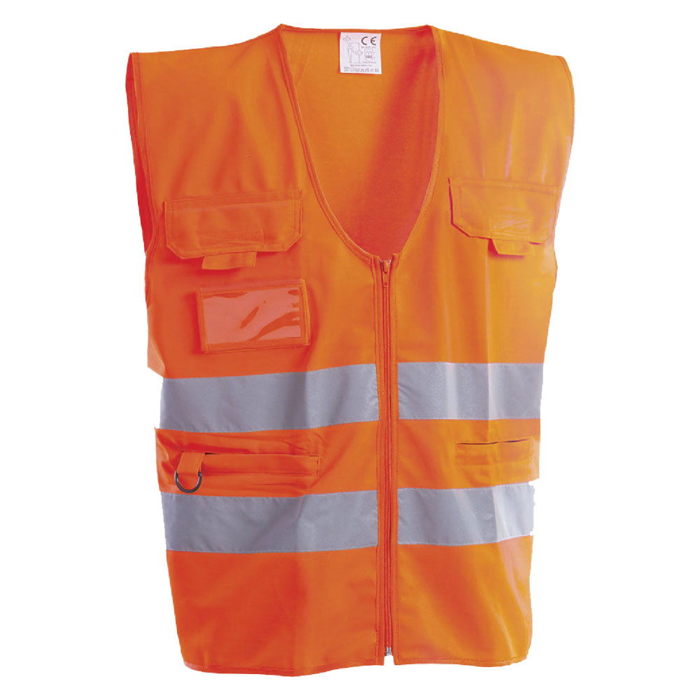 GILET ALTA VISIBILITÀ MULTITASCHE ROAD – Classe 2 UNI EN 20471 in Poliestere 120 g/m² Arancio