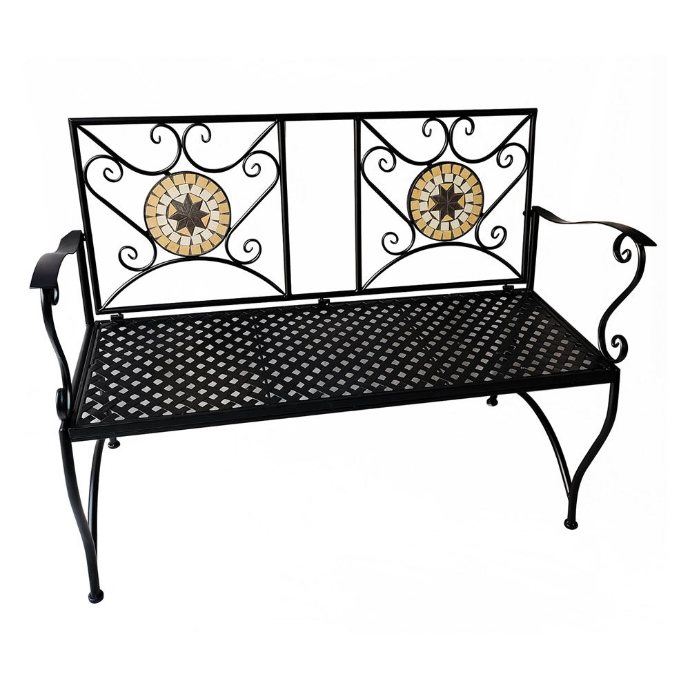 Panchina da Giardino Esmeralda con Schienale Mosaico in Metallo Verniciato 116 cm