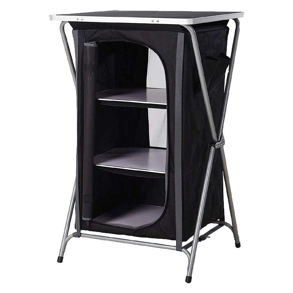 MOBILE TAVOLO PER CAMPEGGIO – Pieghevole, Salvaspazio, 3 Ripiani Interni, Telaio in Alluminio