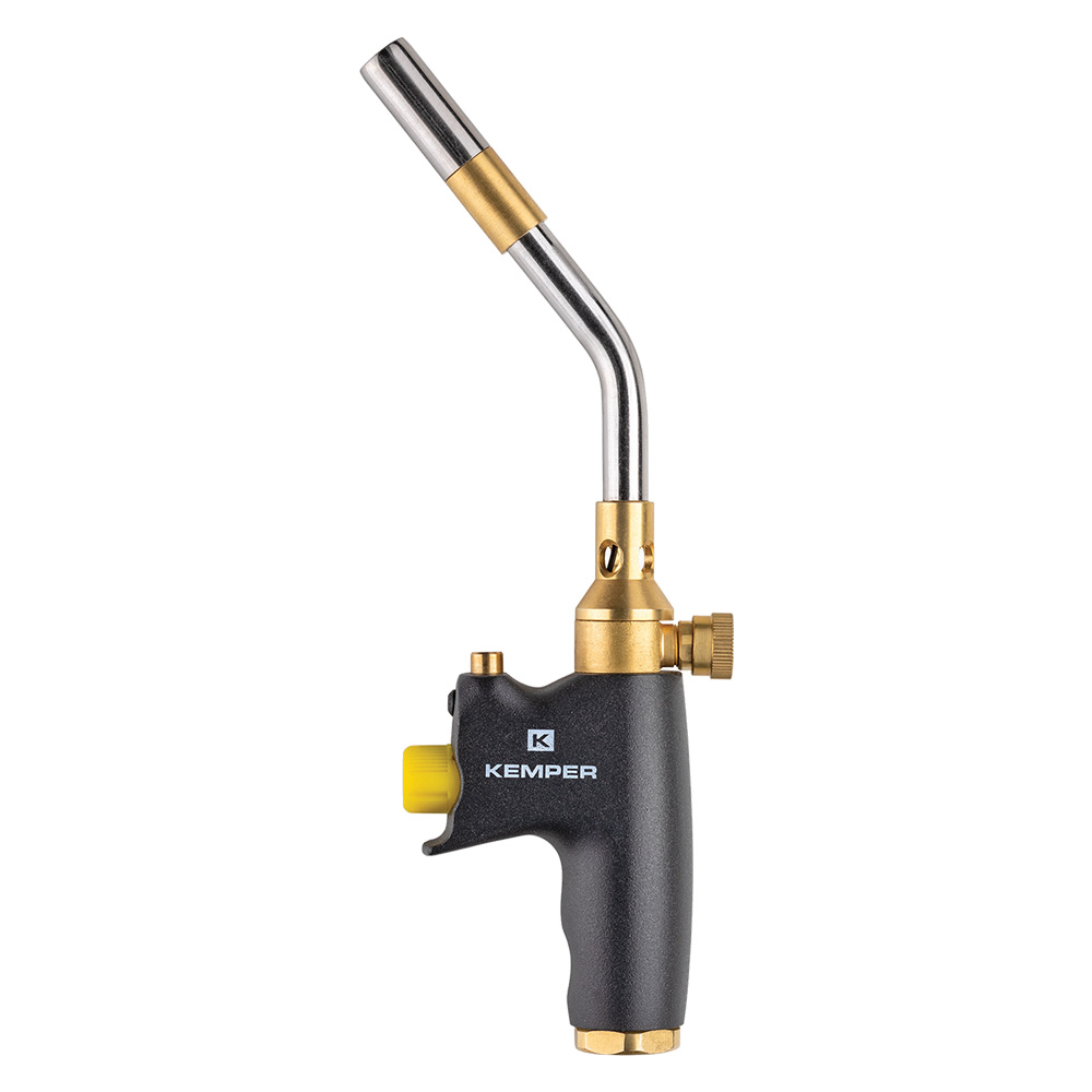 Saldatore a gas con accensione piezo, fiamma regolabile e attacco 7/16″