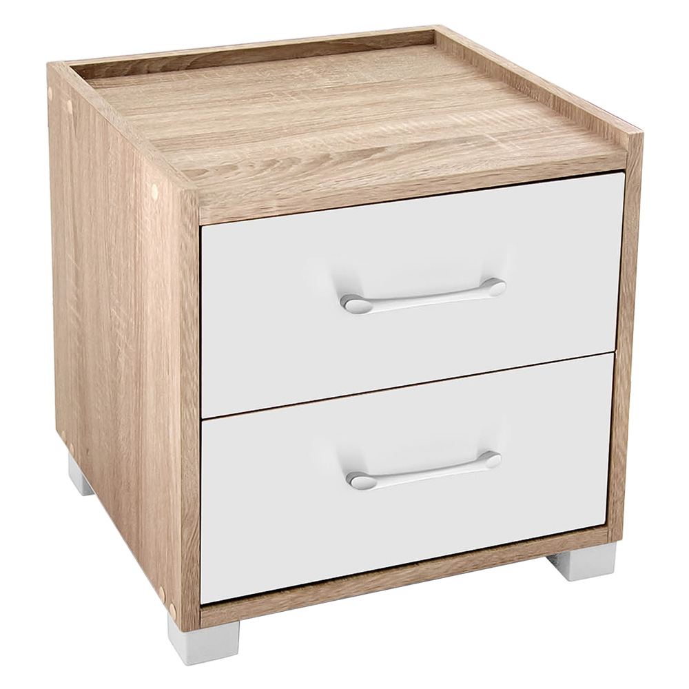 Comodino Atena Rovere e Bianco con 2 Cassetti – 43 × 40 × 44 cm